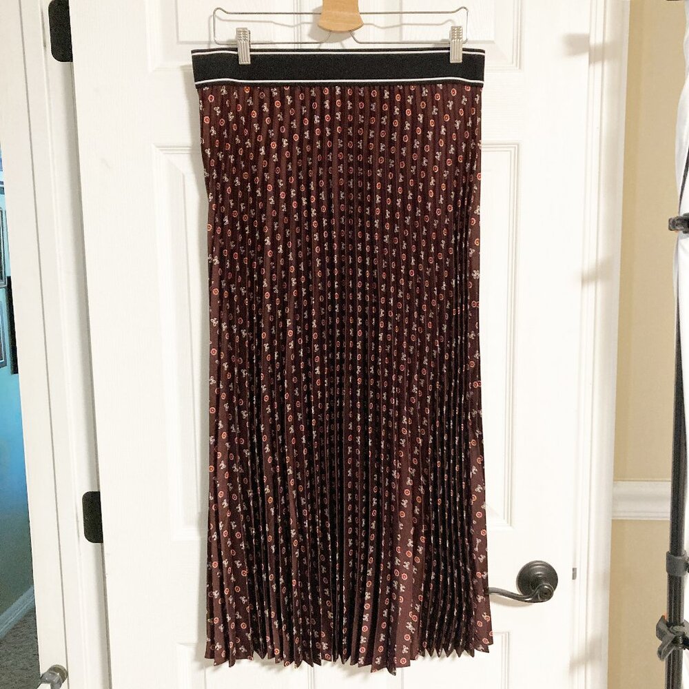 Loft Pleated Midi Skirt NWT Size L Tall Bow and Floral Print